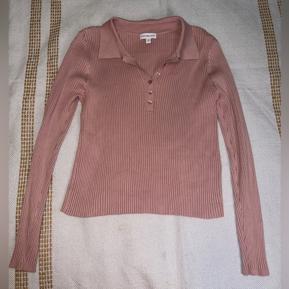 Calvin Klein  Mauve Ribbed Knit Top